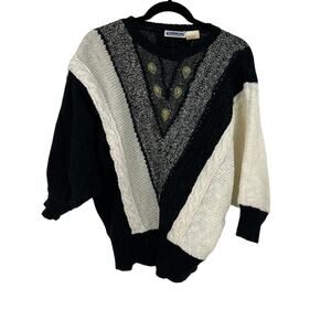 Vintage MarieaKim Color Block Sweater Dolman Sleeves White Black Women Medium